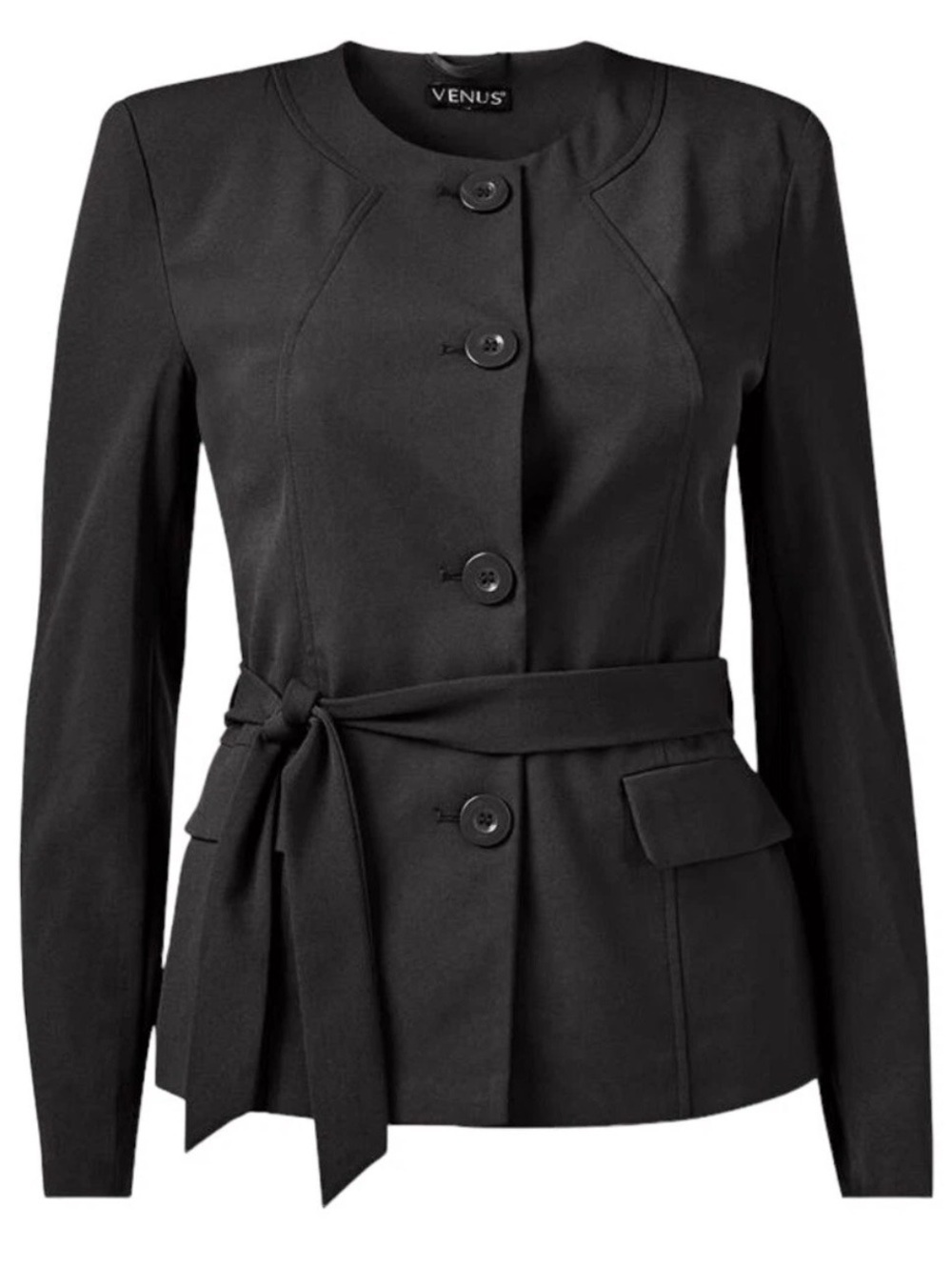 VENUS Black Tie-Waist Blazer - Picture 2 of 7